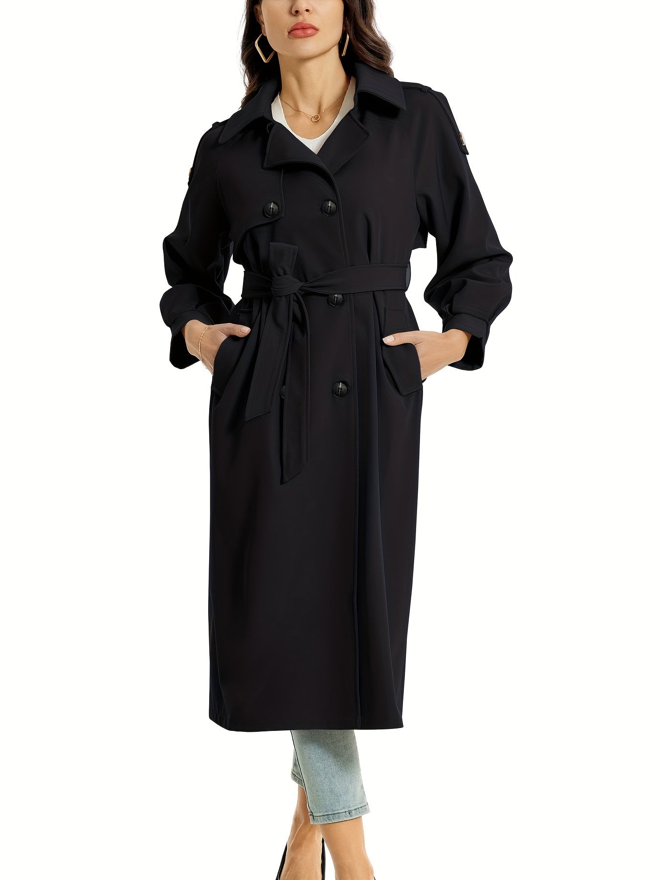 Classic Double Breasted Long Coat for Women