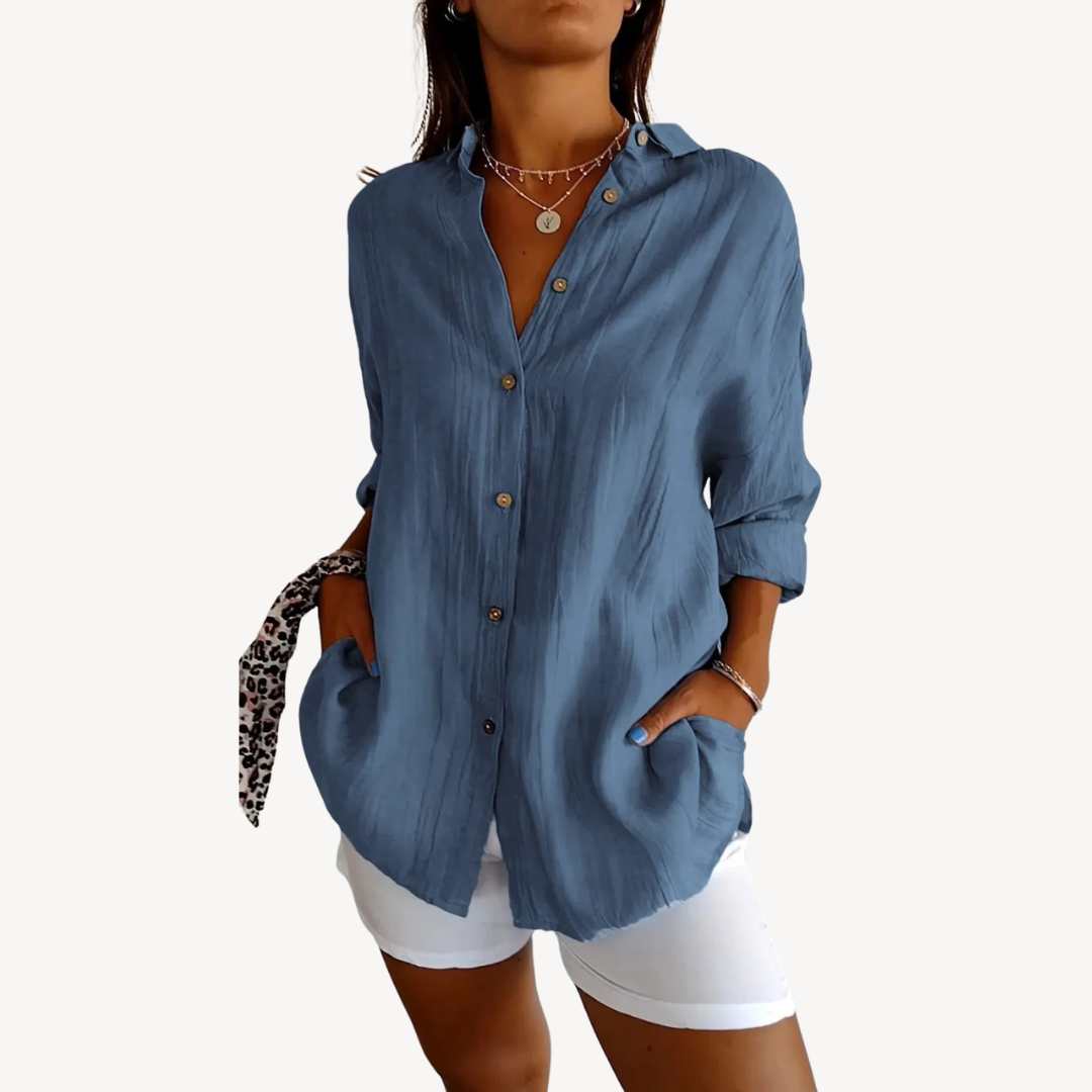 Women's Cotton Linen Button-Up Shirt