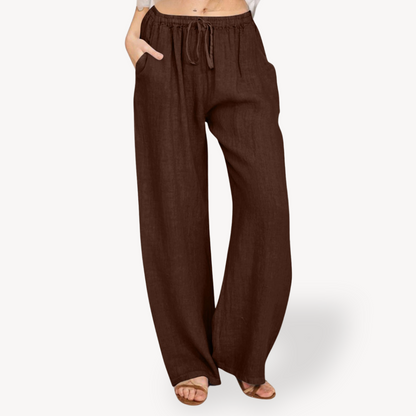 Women's Linen Wide-Leg Pants - Drawstring, Casual