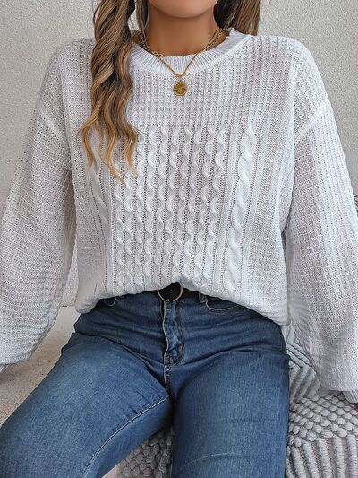 Warm Women's Cable Knit Sweater with Thick Cuffs