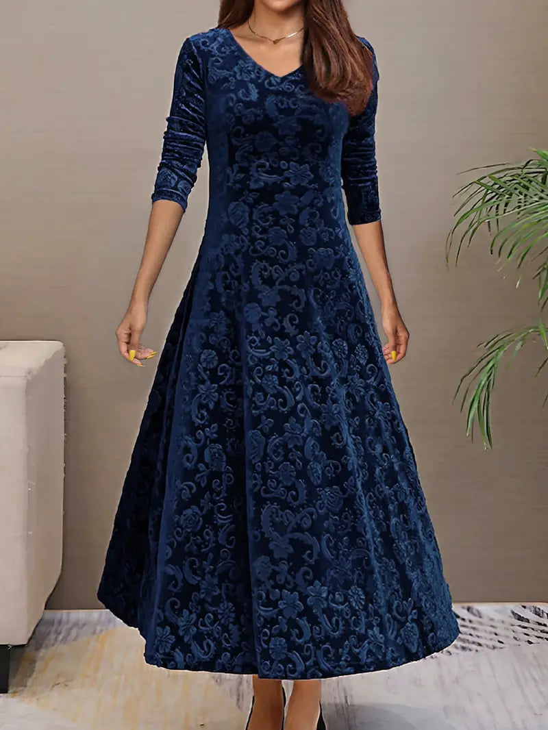 Elegant Floral Maxi Dress for Women with Long Sleeves - BritishElegance