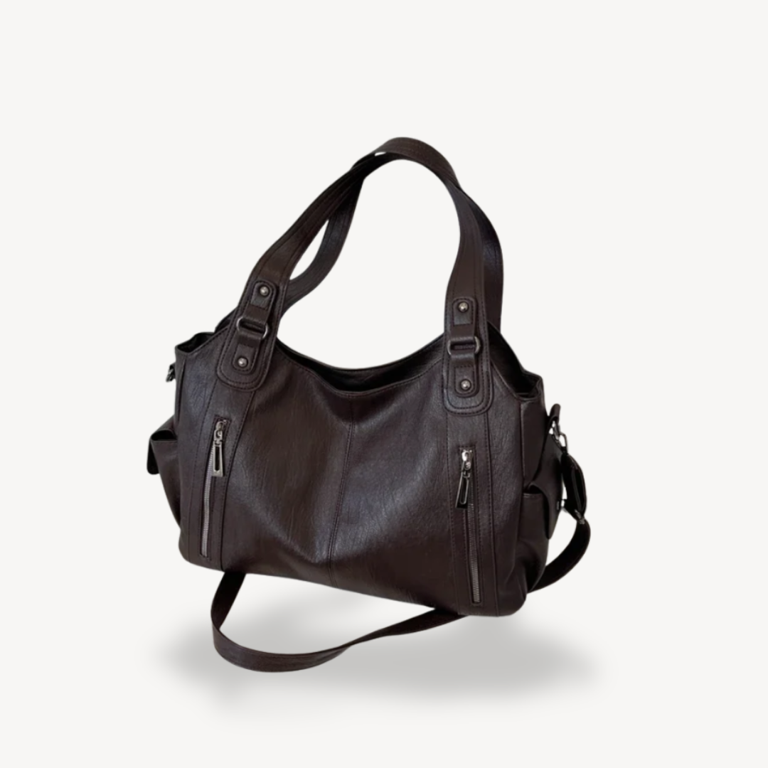 Women's Zippered Shoulder Bag Leather Tote Bag