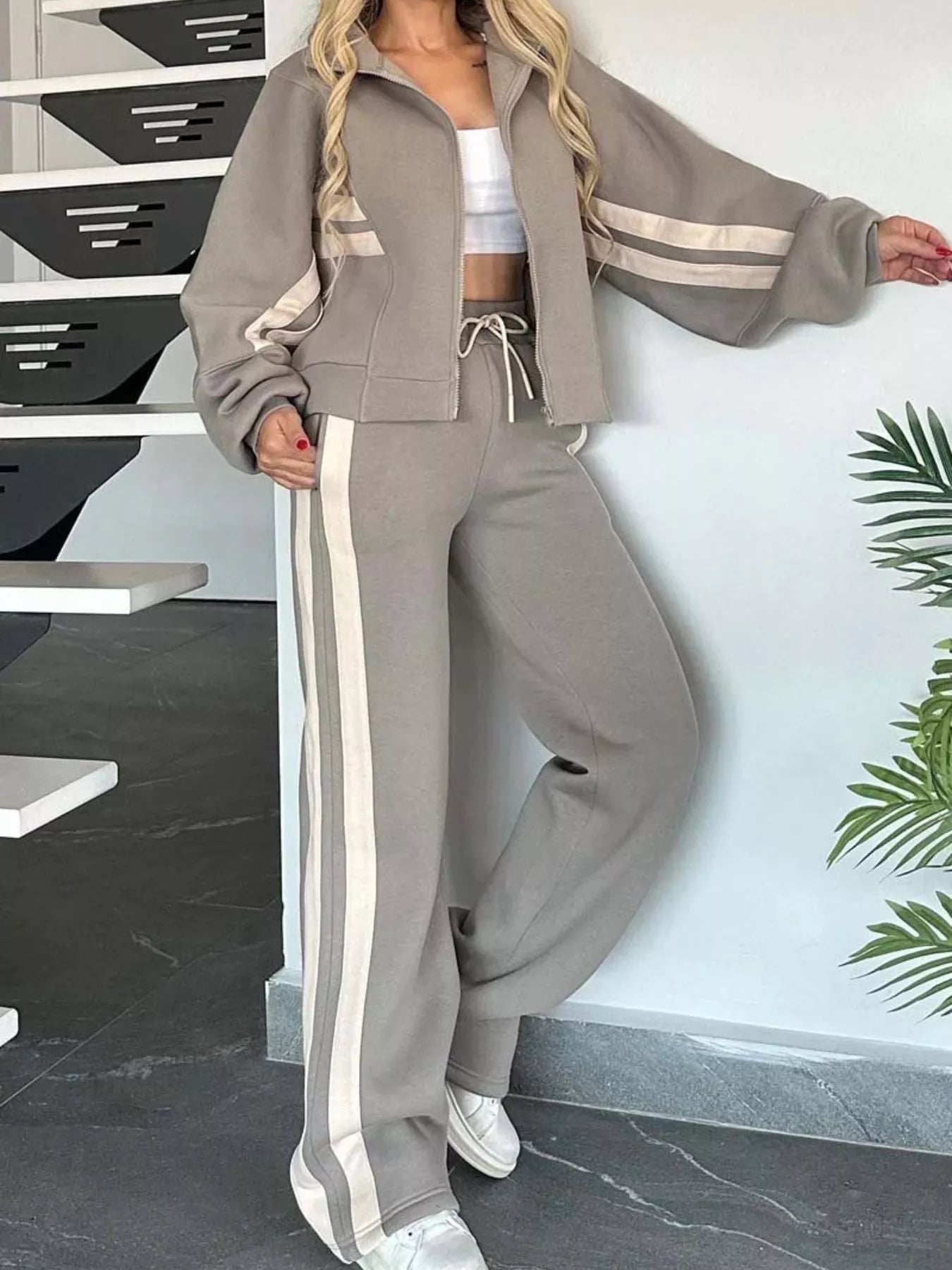 Bold Black and White Track Suit Plus Size Outfit