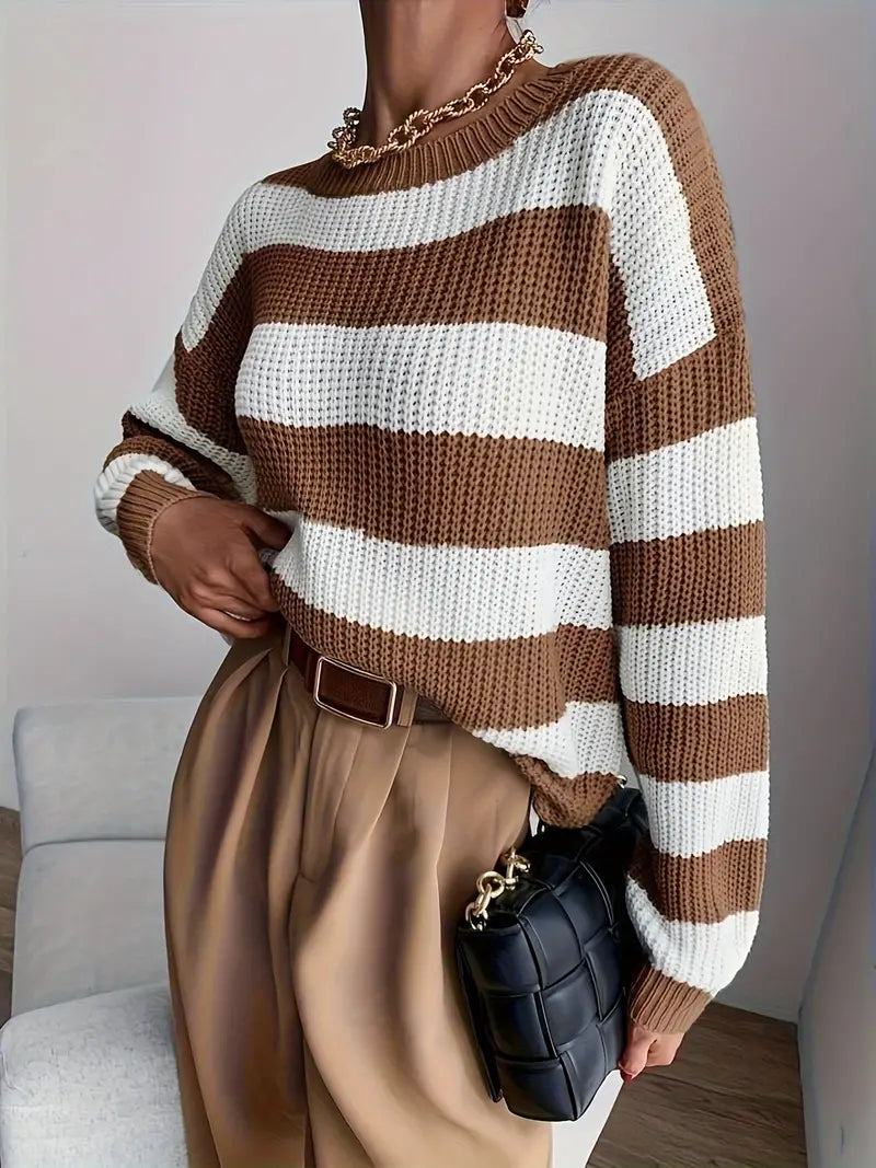 Cozy Women's Striped Winter Knit Sweater - BritishElegance