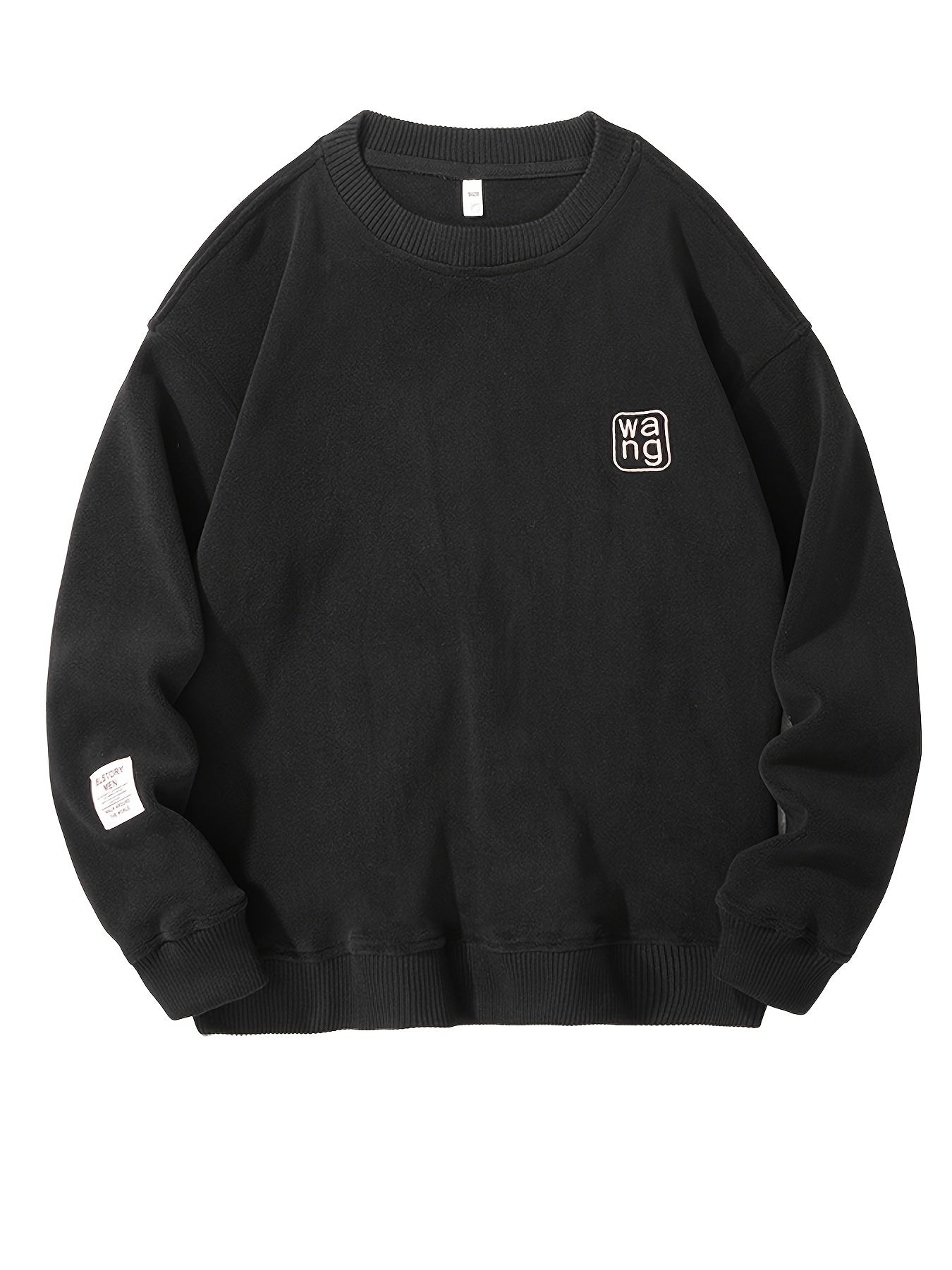 Warm Crew Neck Embroidered Sweatshirt for Men