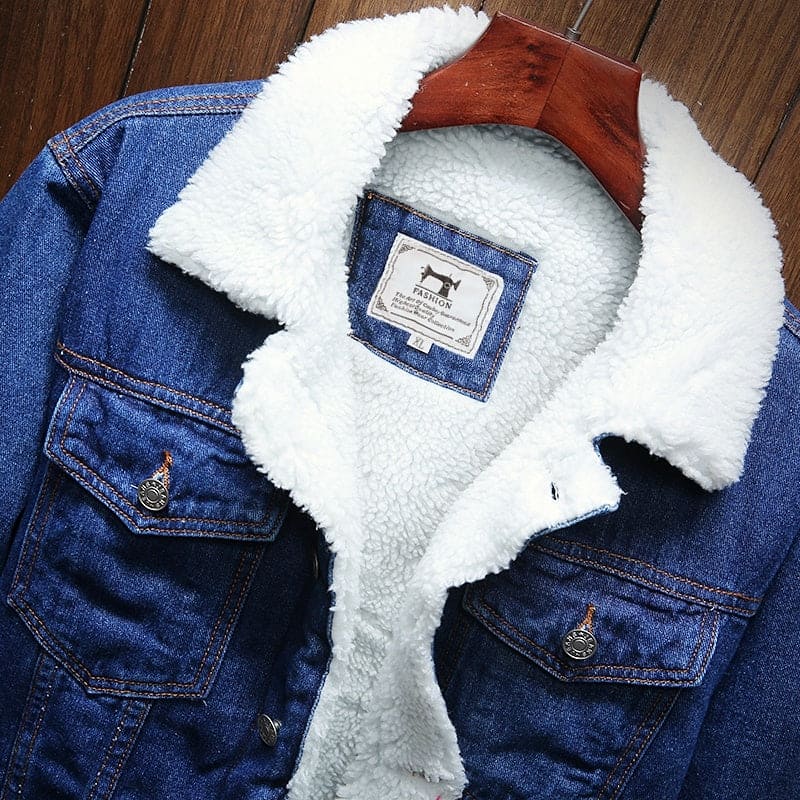Men’s Sherpa Lined Denim Jacket with Fleece Collar