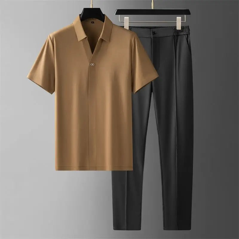 Casual Summer Shirt and Slim Fit Pants Set