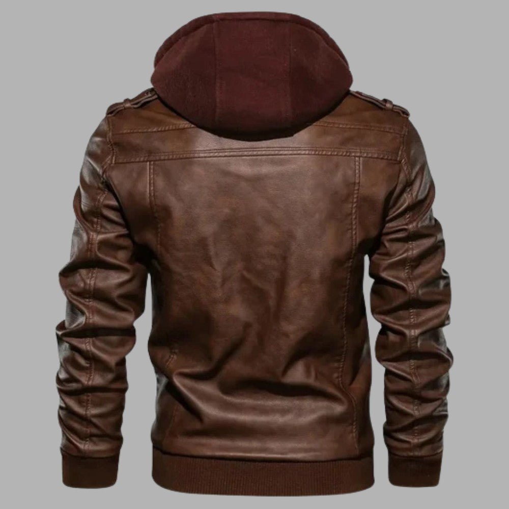 Detachable Hood Leather Jacket