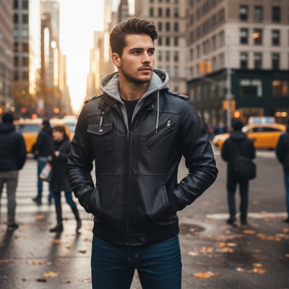 Detachable Hood Leather Jacket