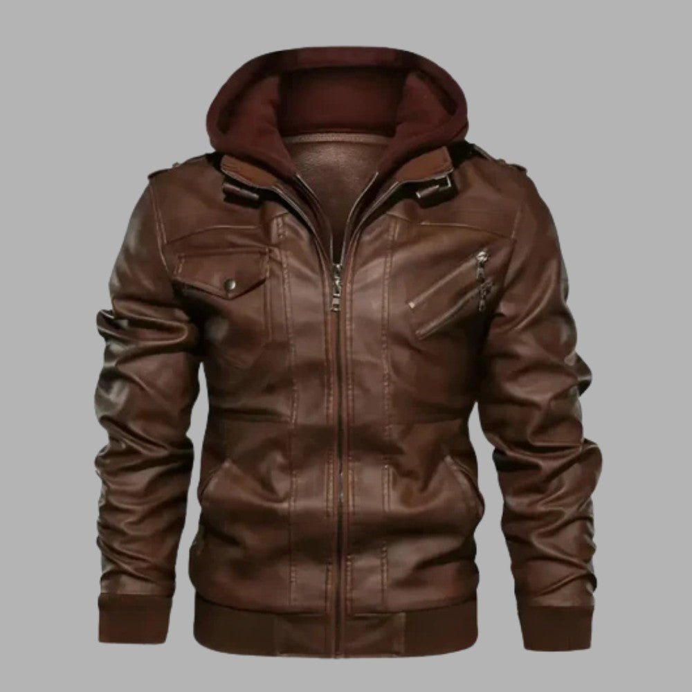 Detachable Hood Leather Jacket