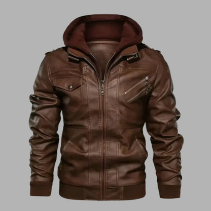 Detachable Hood Leather Jacket