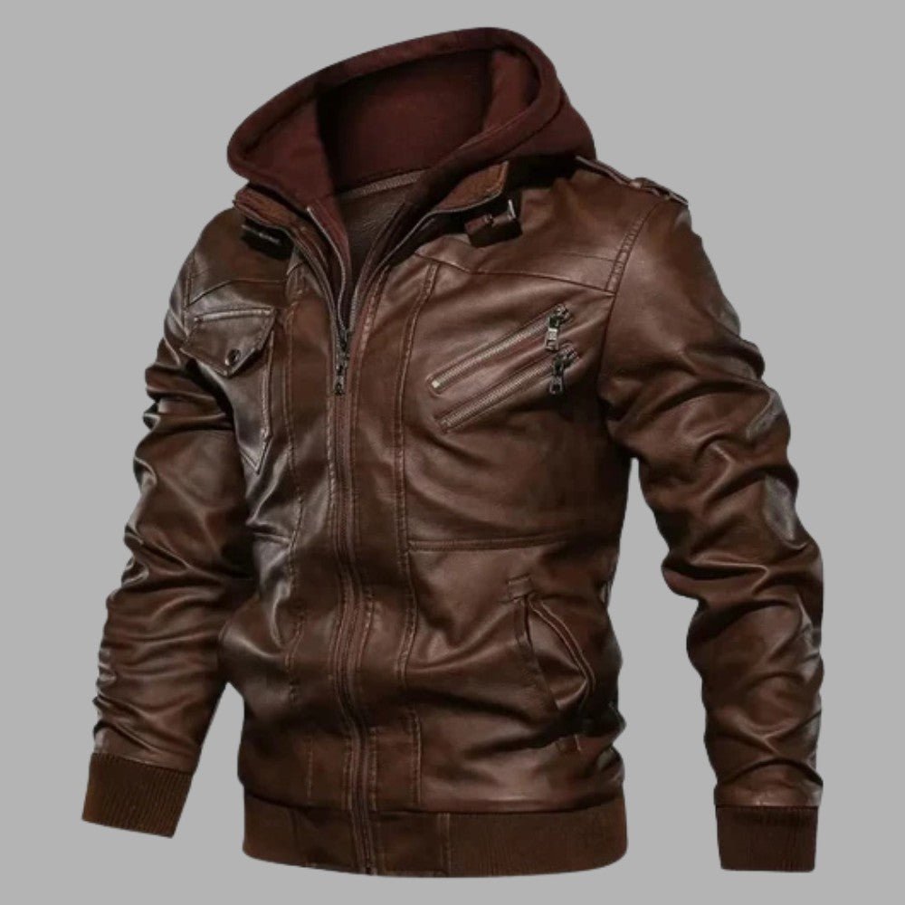 Detachable Hood Leather Jacket