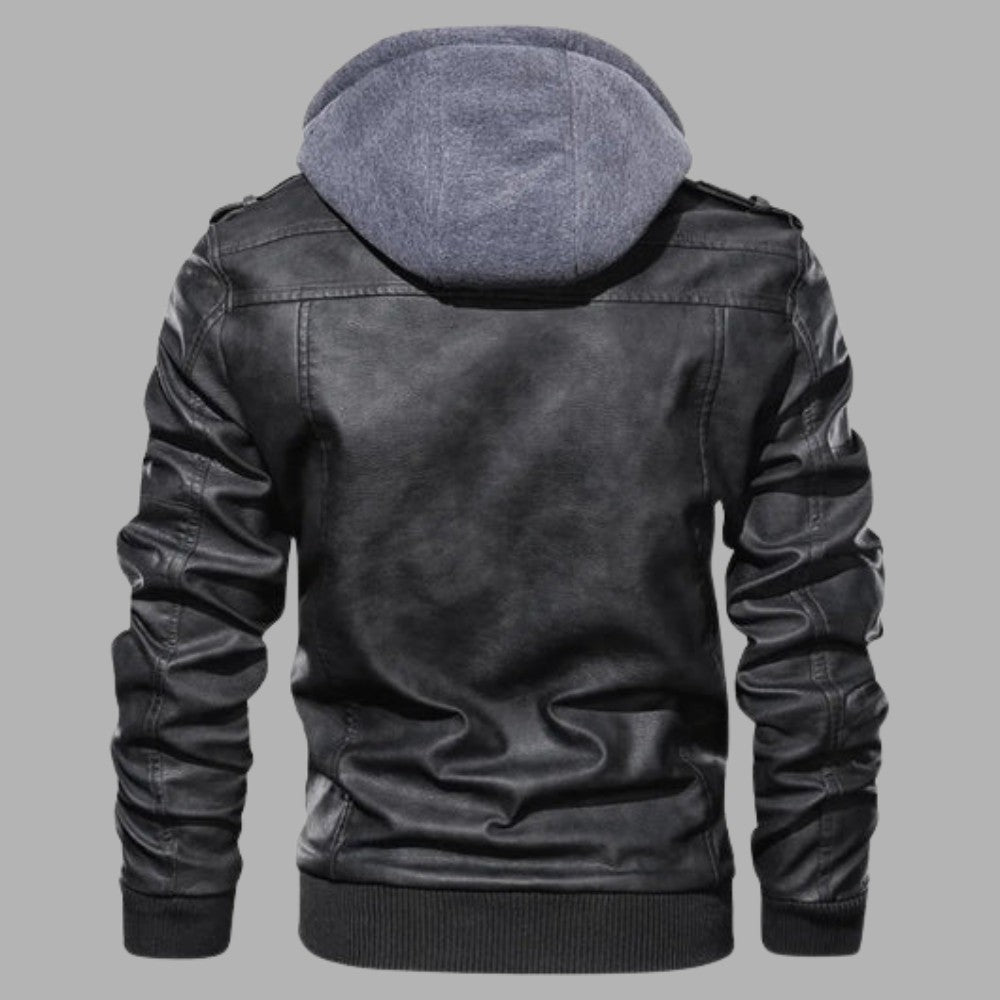 Detachable Hood Leather Jacket