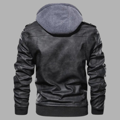 Detachable Hood Leather Jacket