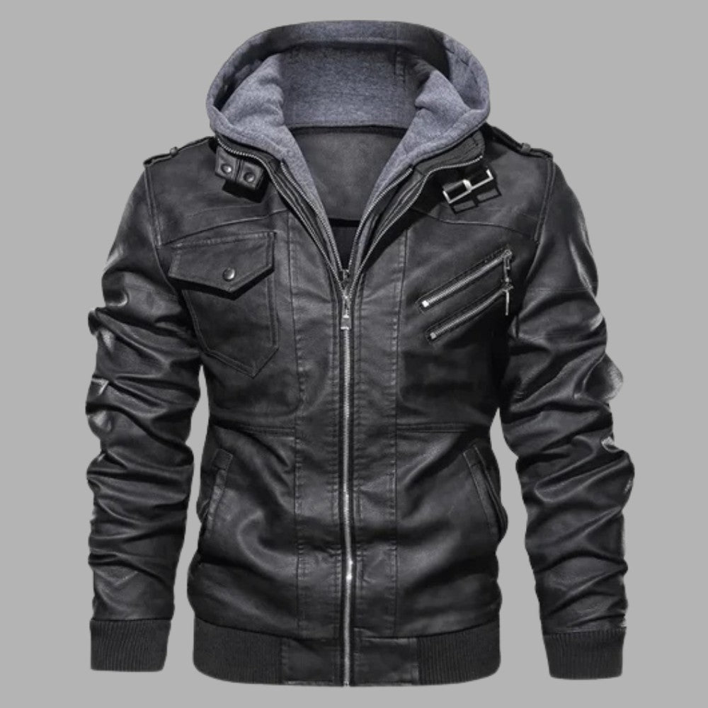 Detachable Hood Leather Jacket