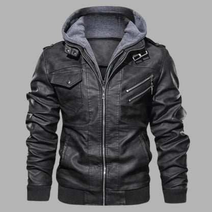 Detachable Hood Leather Jacket