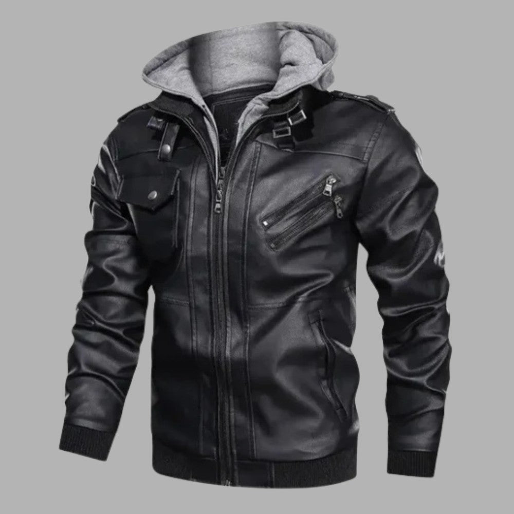 Detachable Hood Leather Jacket