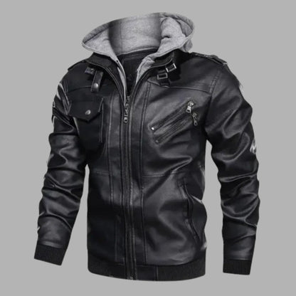 Detachable Hood Leather Jacket