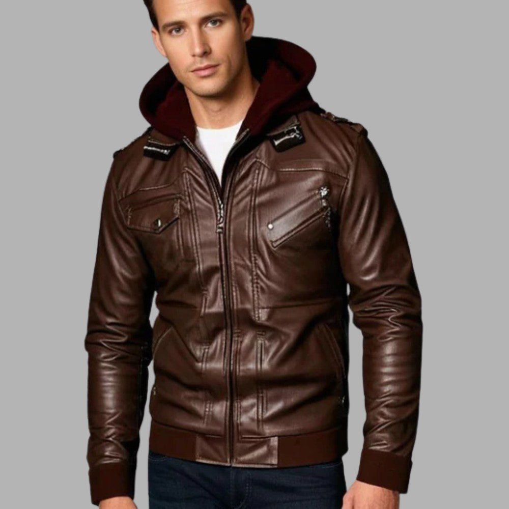 Detachable Hood Leather Jacket