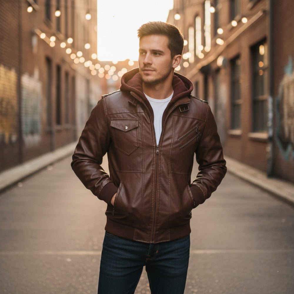 Detachable Hood Leather Jacket
