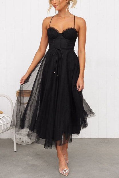 Lunette – Elegant Tulle Corset Midi Dress