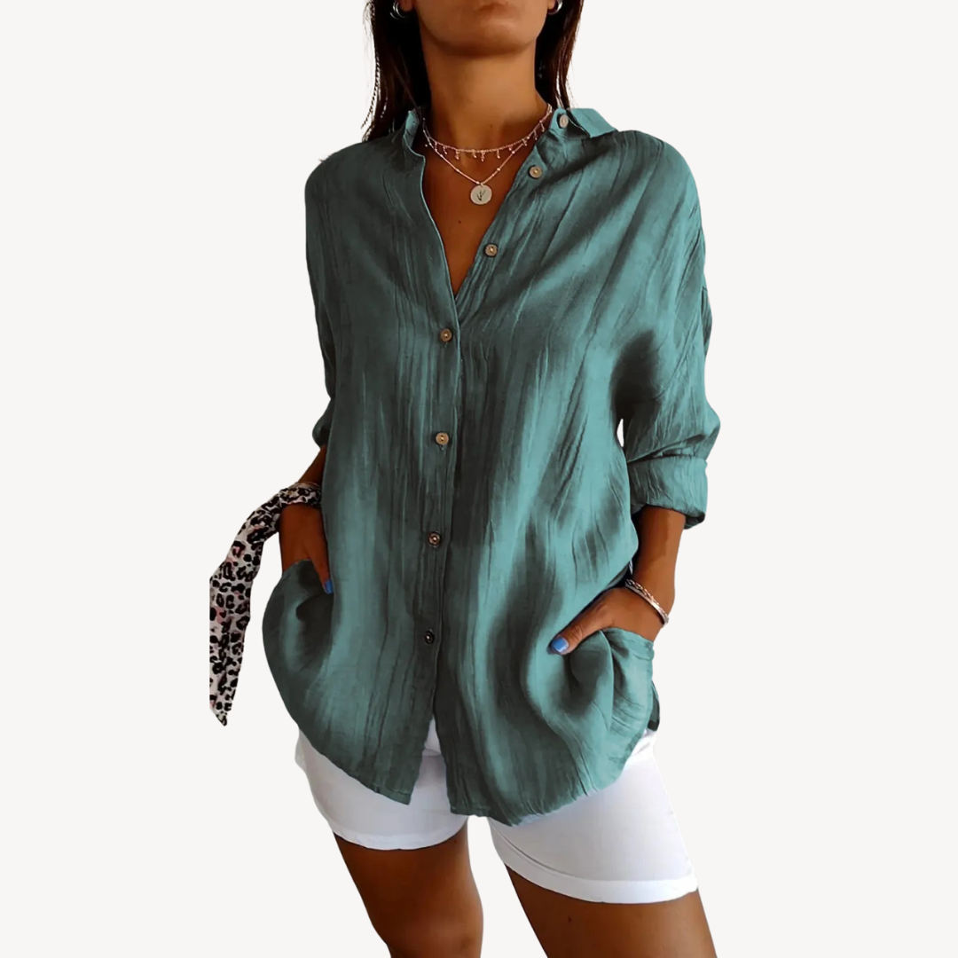 Women's Cotton Linen Button-Up Shirt