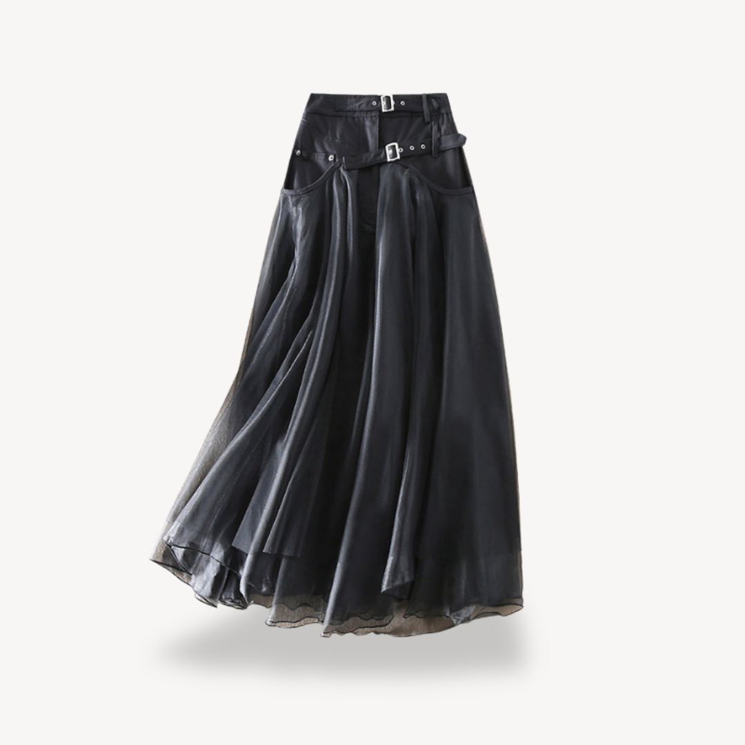 High Waist Gothic Maxi Skirt Women Chiffon