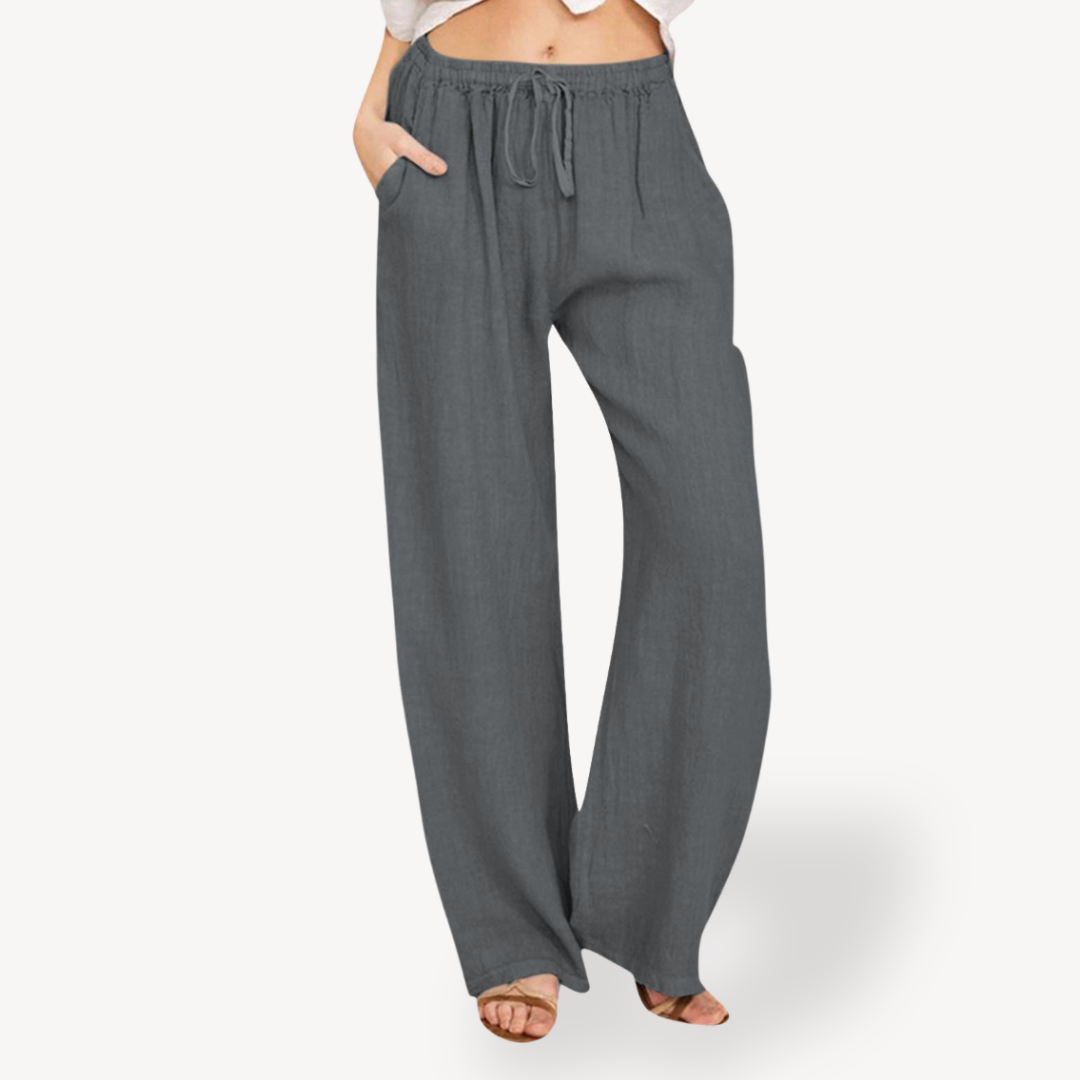 Women's Linen Wide-Leg Pants - Drawstring, Casual