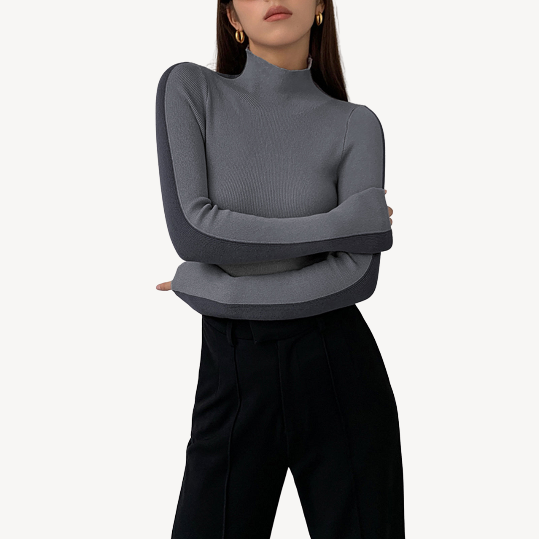 Women's Two-Tone Knit Turtleneck Top