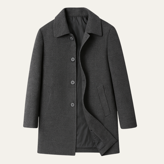 The Dobbiaco Men’s Winter Plaid Wool Blend Overcoat with Quilted Lining