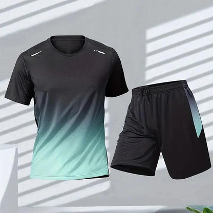 Two-Piece Sportswear Set for Men – Gradient Print & Performance Comfort