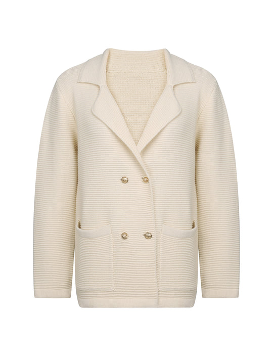 Classic Beige Women's Blazer with Pockets - BritishElegance