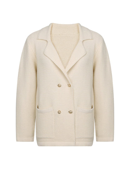 Classic Beige Women's Blazer with Pockets - BritishElegance