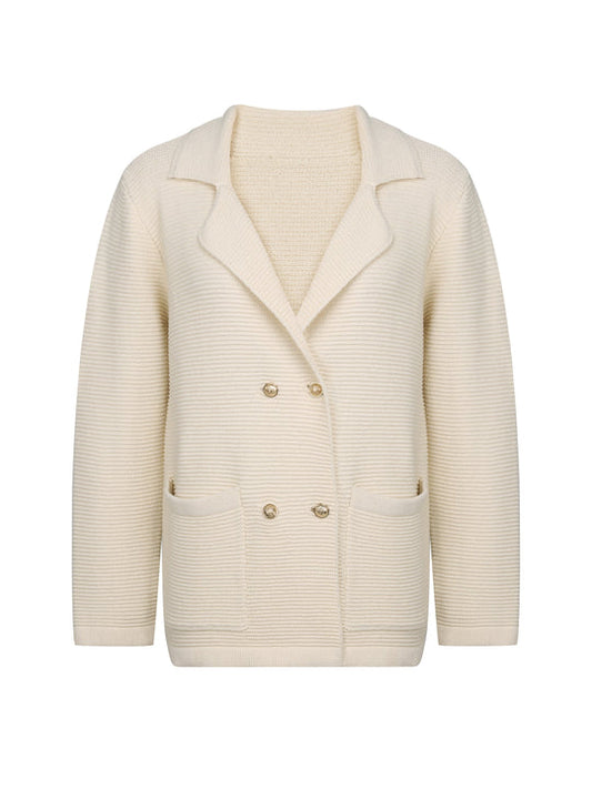 Classic Beige Women's Blazer with Pockets - BritishElegance