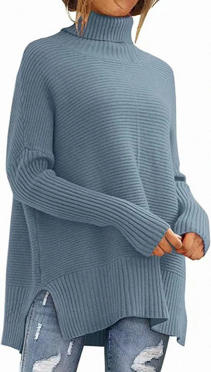Cozy Women's Blue Crew Neck Sweater for Winter - BritishElegance