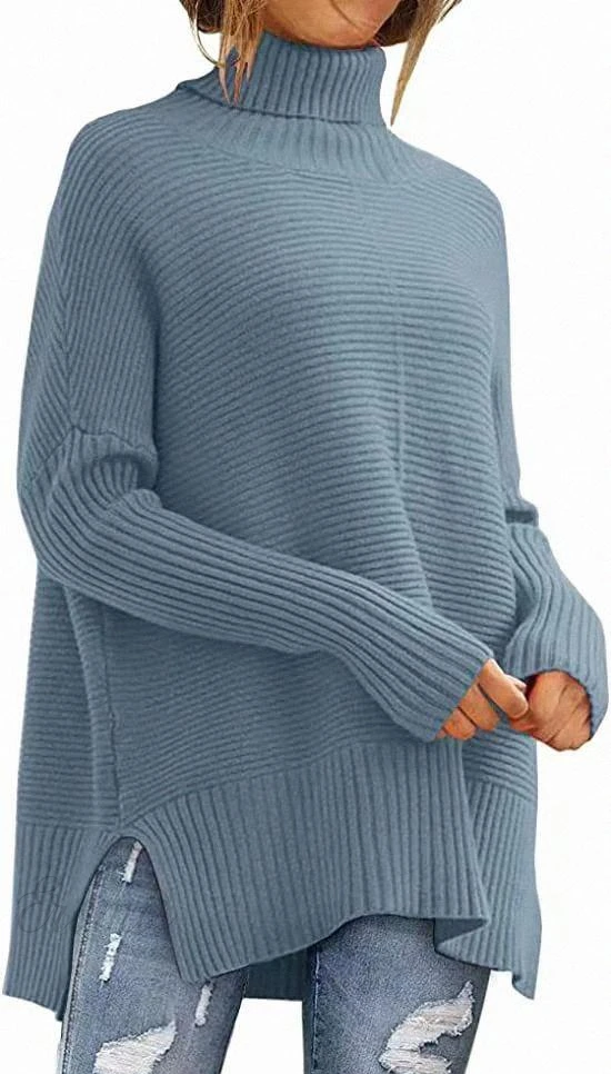 Cozy Women's Blue Crew Neck Sweater for Winter