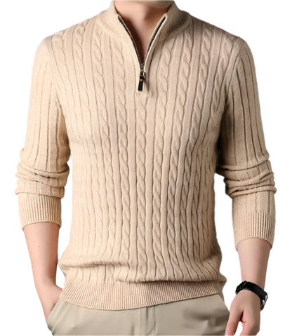 The Wells Cable-knit Quarter Zip Jumper