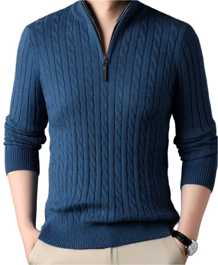 The Wells Cable-knit Quarter Zip Jumper