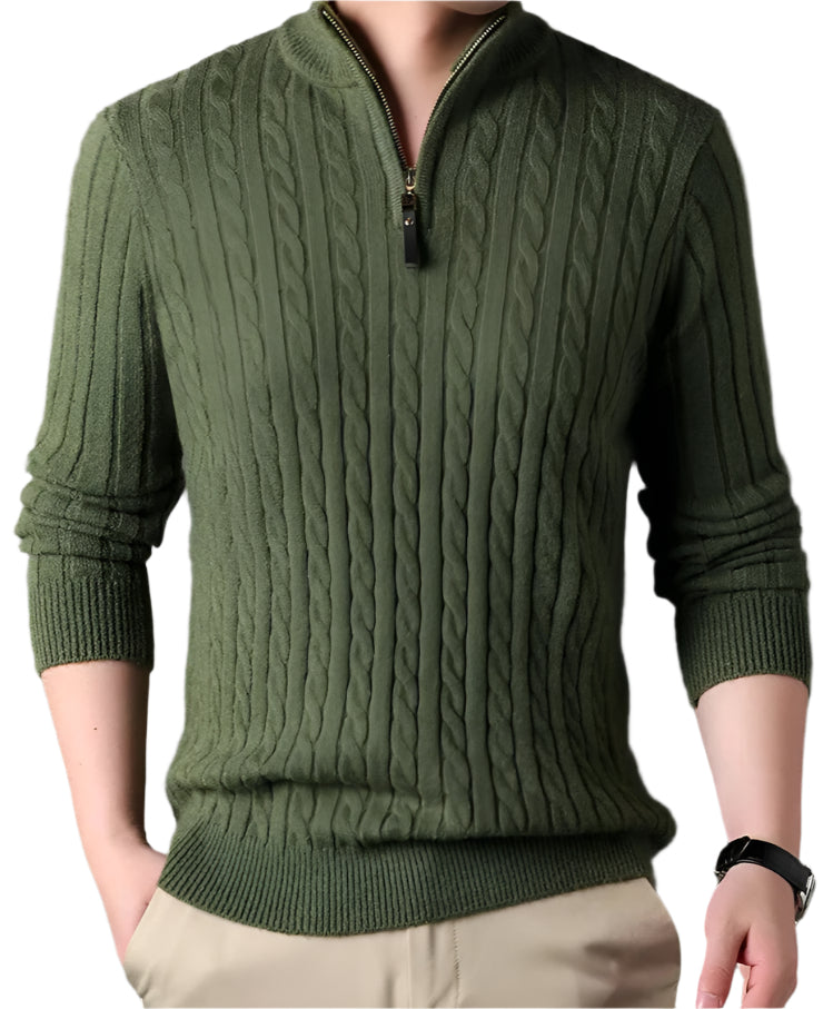 The Wells Cable-knit Quarter Zip Jumper