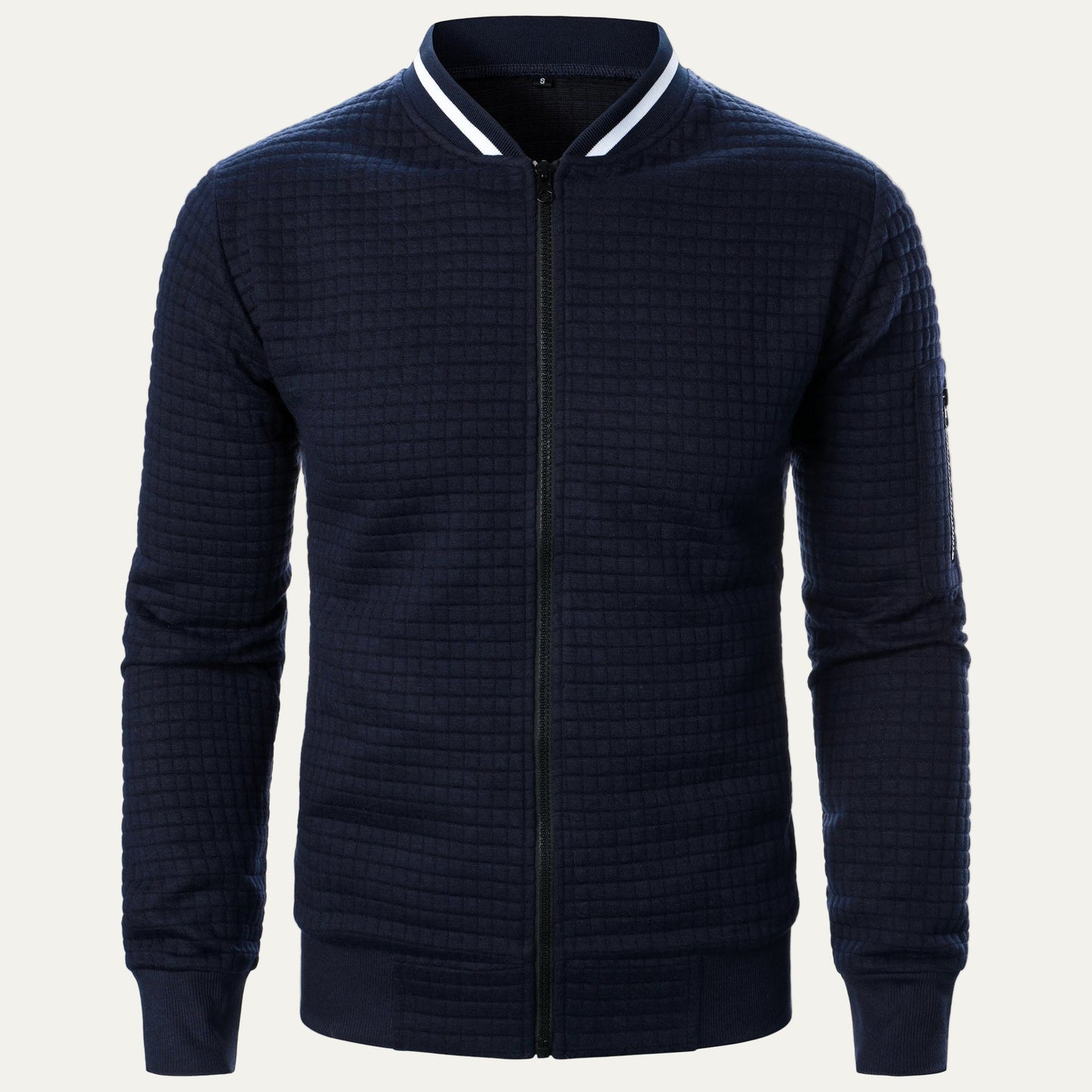 Men’s Quilted Square Pattern Bomber Jacket