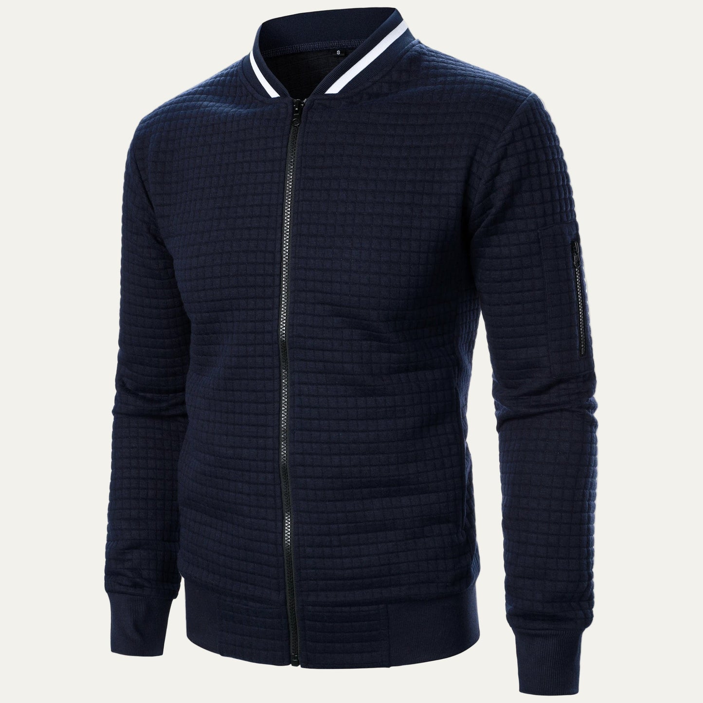 Men’s Quilted Square Pattern Bomber Jacket