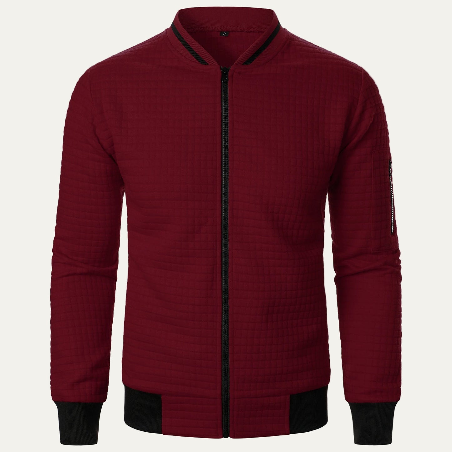 Men’s Quilted Square Pattern Bomber Jacket