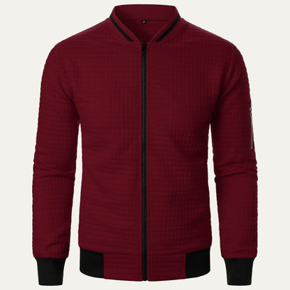Men’s Quilted Square Pattern Bomber Jacket