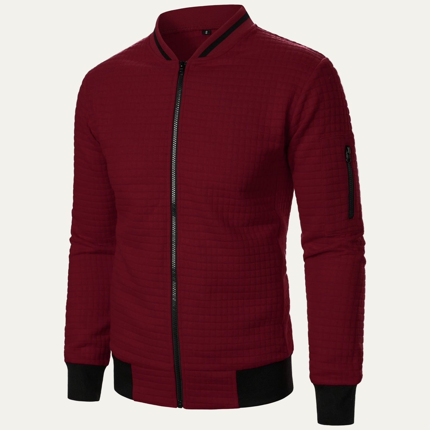 Men’s Quilted Square Pattern Bomber Jacket