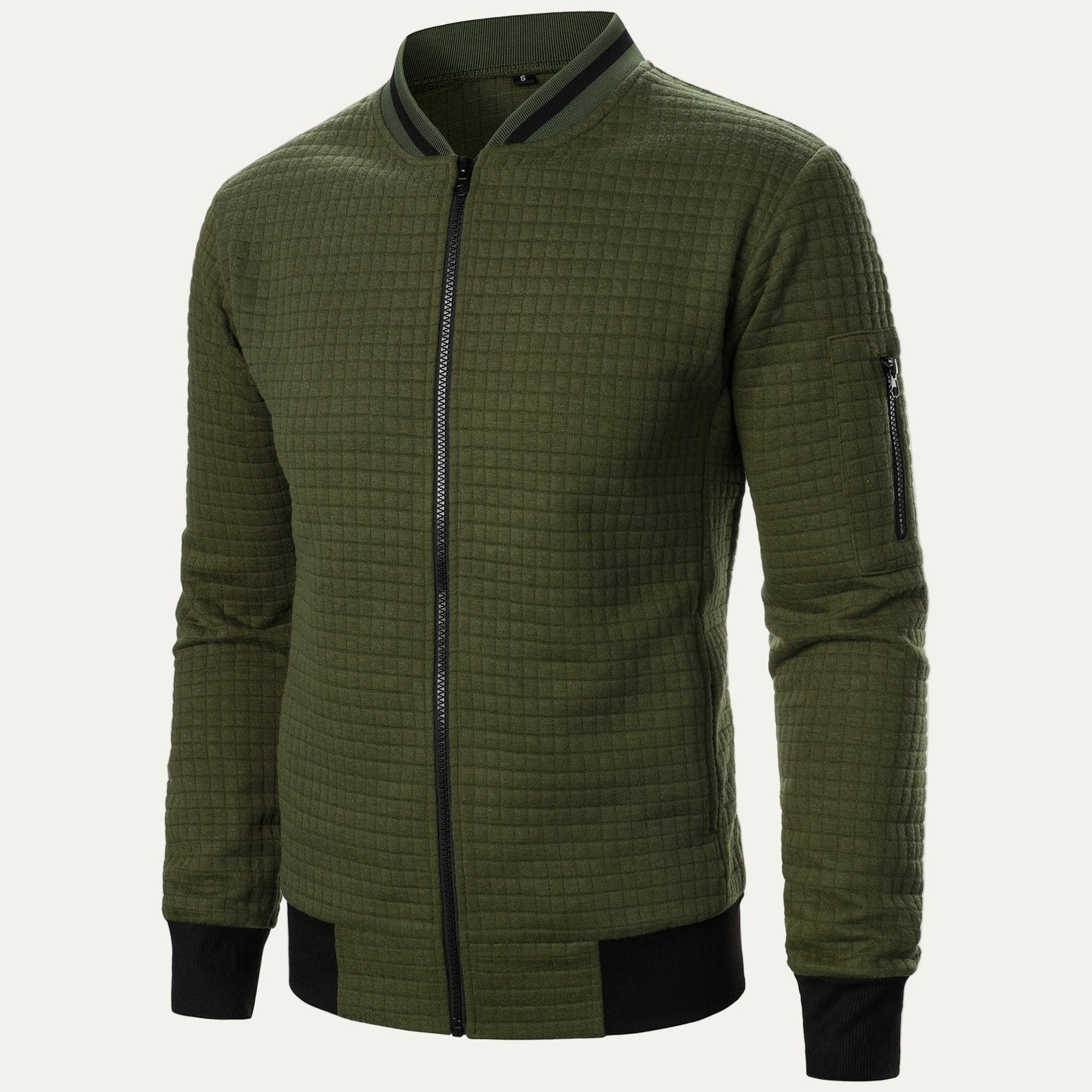 Men’s Quilted Square Pattern Bomber Jacket