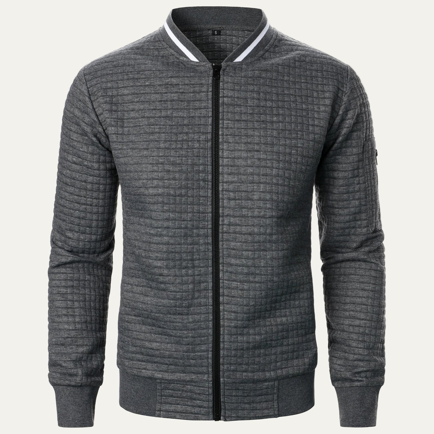 Men’s Quilted Square Pattern Bomber Jacket