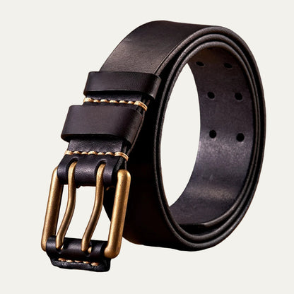 Men’s Double Prong Leather Belt with Heavy Stitching
