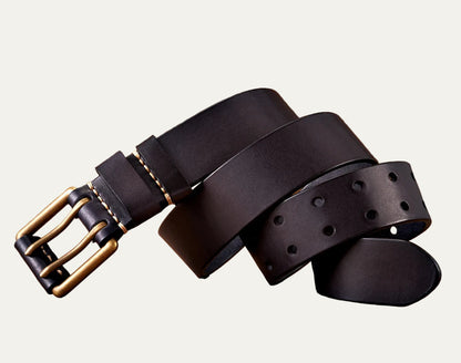 Men’s Double Prong Leather Belt with Heavy Stitching