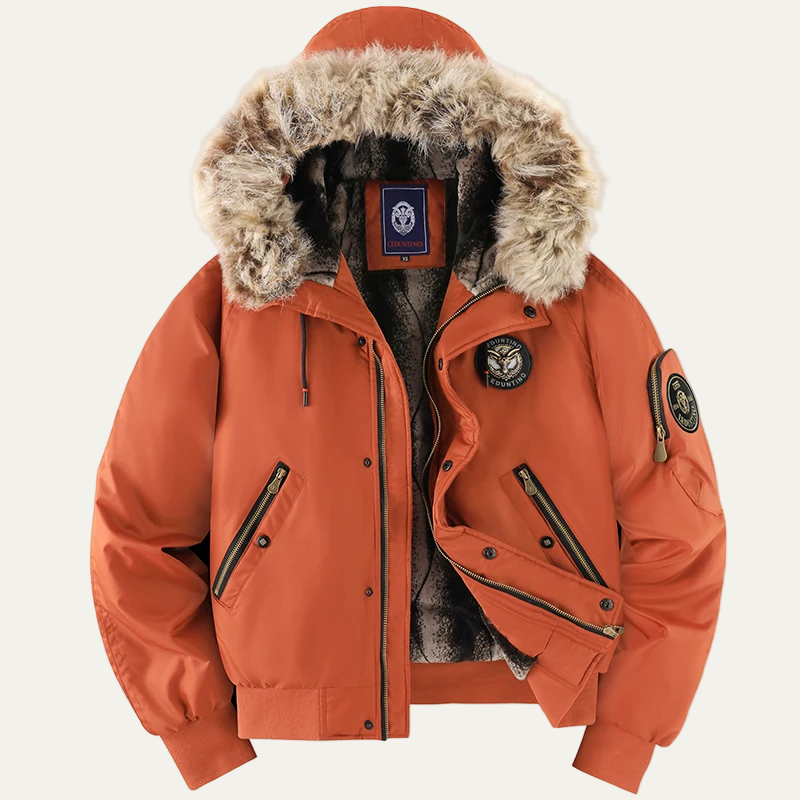 Men’s Water Resistant Flight Jacket with Detachable Fur Hood
