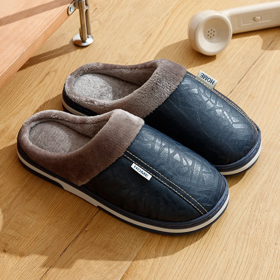 The Lampeter Men's Warm Fur Lined Leather Mule House Shoes
